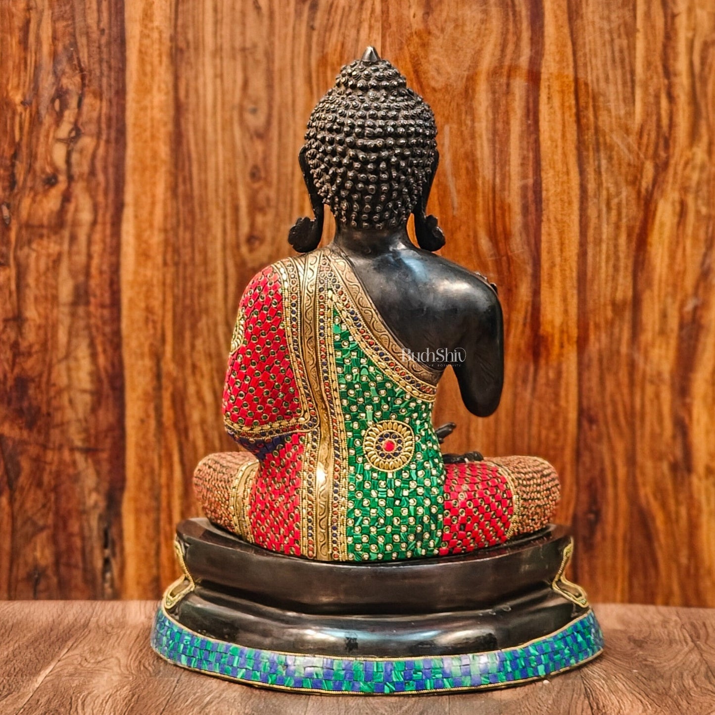 Handcrafted Brass Buddha Statue - Abhaya Aashirwad Mudra - Black and Golden Finish - 24 inches