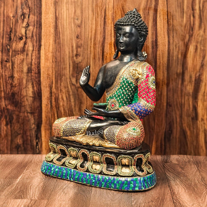 Handcrafted Brass Buddha Statue - Abhaya Aashirwad Mudra - Black and Golden Finish - 24 inches