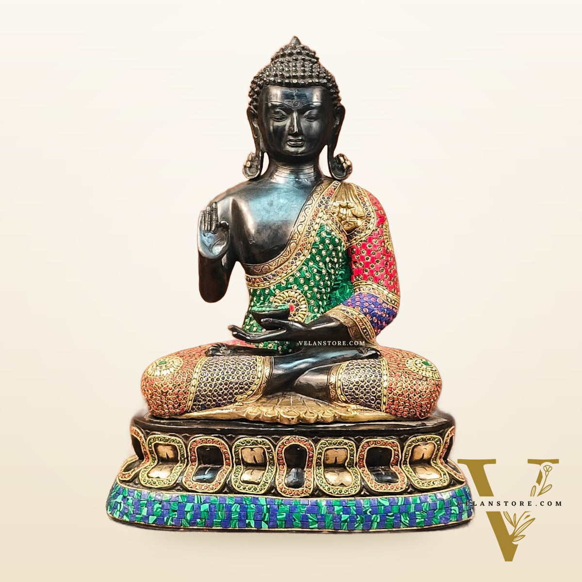 Handcrafted Brass Buddha Statue - Abhaya Aashirwad Mudra - Black and Golden Finish - 24 inches