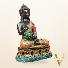 Handcrafted Brass Buddha Statue - Abhaya Aashirwad Mudra - Black and Golden Finish - 24 inches