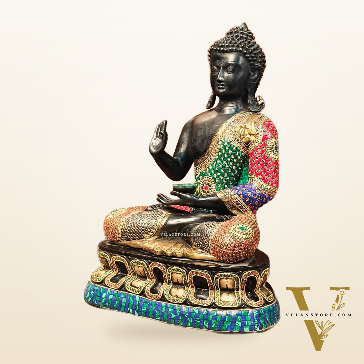 Handcrafted Brass Buddha Statue - Abhaya Aashirwad Mudra - Black and Golden Finish - 24 inches