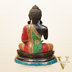 Handcrafted Brass Buddha Statue - Abhaya Aashirwad Mudra - Black and Golden Finish - 24 inches