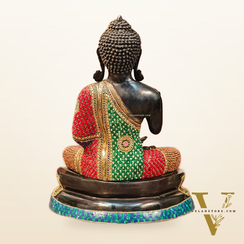 Handcrafted Brass Buddha Statue - Abhaya Aashirwad Mudra - Black and Golden Finish - 24 inches
