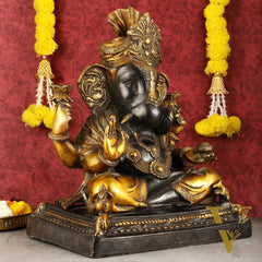 Handcrafted Brass Dagduseth Ganapati Statue - 20 inch black tone