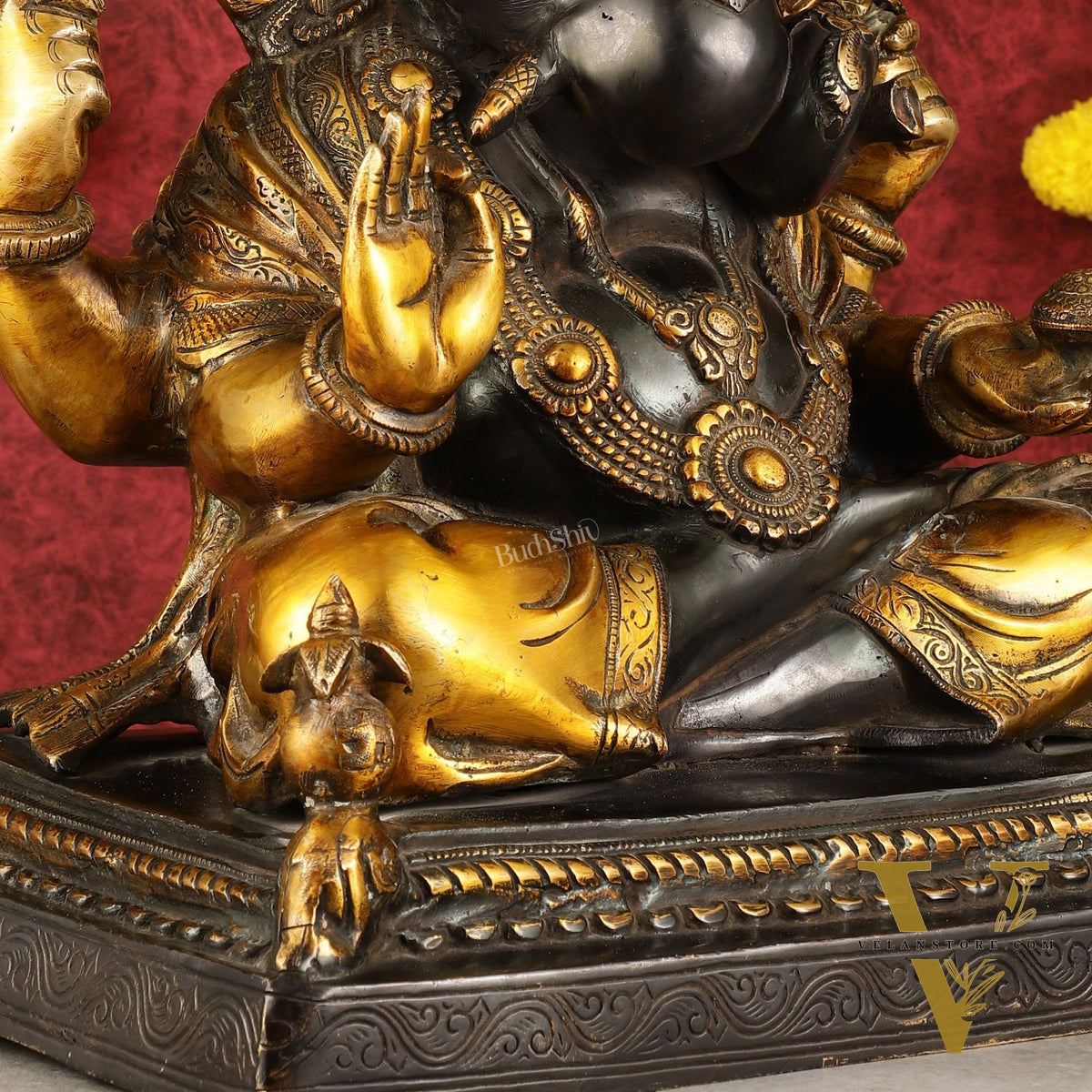 Handcrafted Brass Dagduseth Ganapati Statue - 20 inch black tone