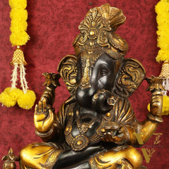Handcrafted Brass Dagduseth Ganapati Statue - 20 inch black tone