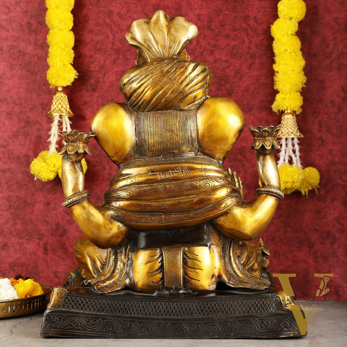 Handcrafted Brass Dagduseth Ganapati Statue - 20 inch black tone