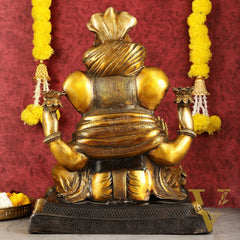 Handcrafted Brass Dagduseth Ganapati Statue - 20 inch black tone