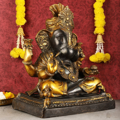 Handcrafted Brass Dagduseth Ganapati Statue - 20 inch black tone