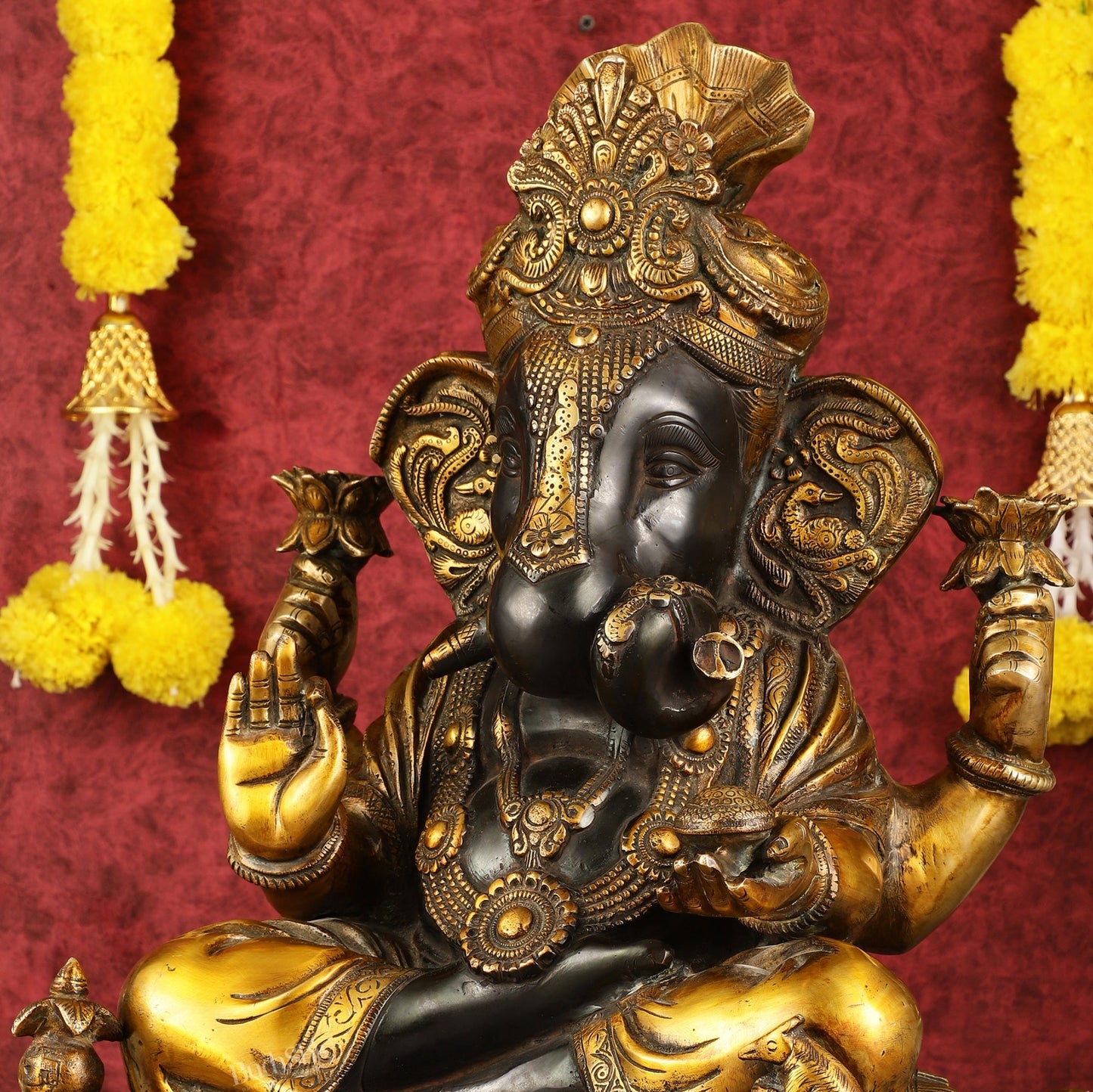 Handcrafted Brass Dagduseth Ganapati Statue - 20 inch black tone