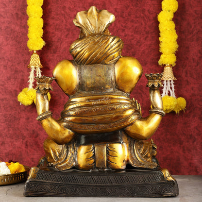 Handcrafted Brass Dagduseth Ganapati Statue - 20 inch black tone