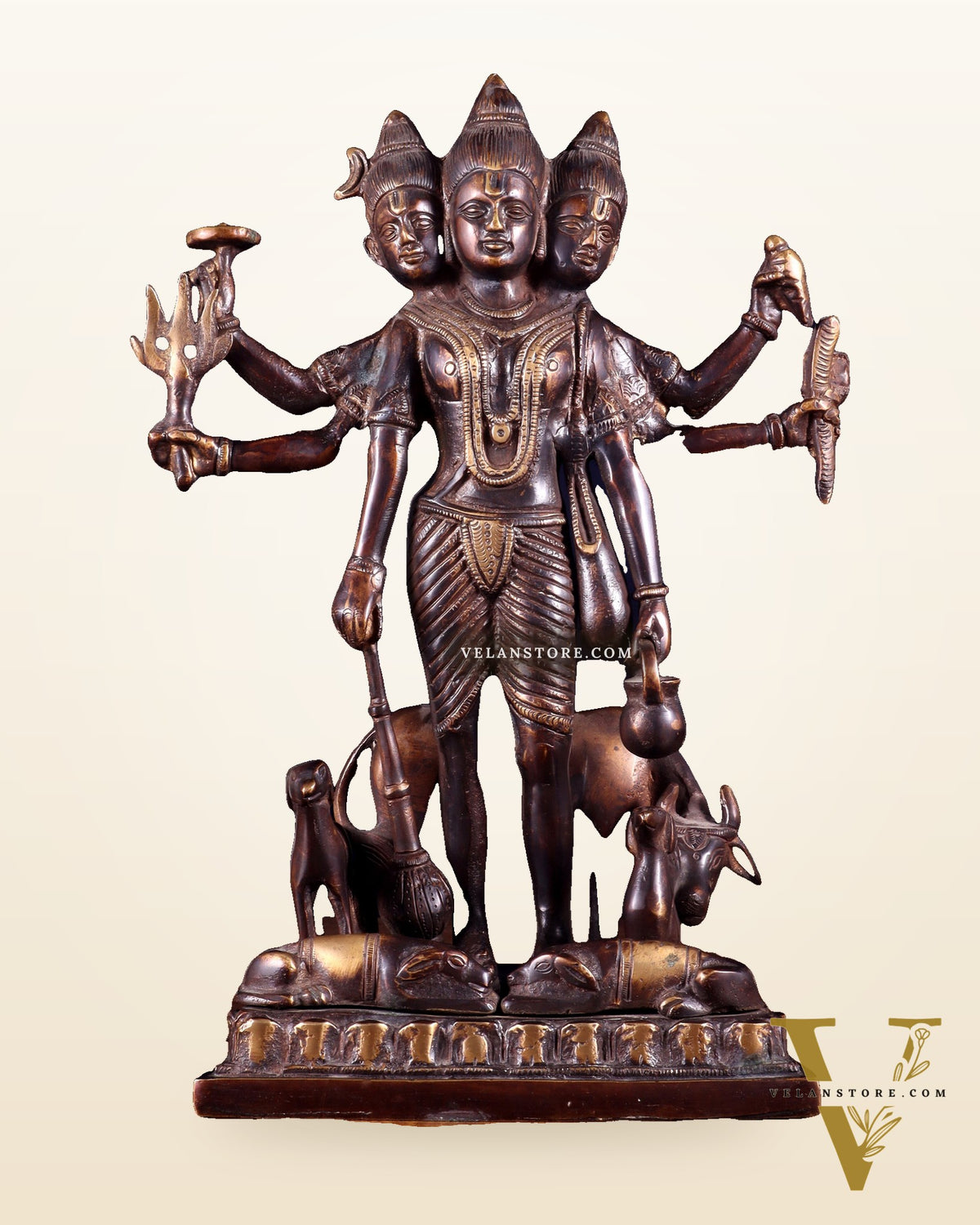 Handcrafted Brass Dattatreya Idol  - 12.5 Inch