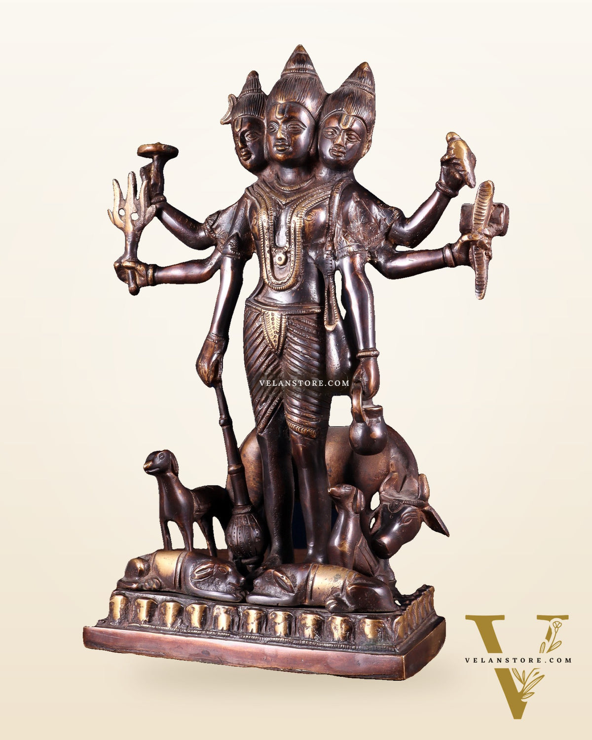 Handcrafted Brass Dattatreya Idol  - 12.5 Inch