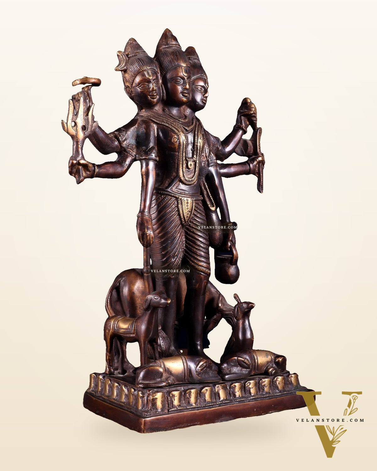 Handcrafted Brass Dattatreya Idol  - 12.5 Inch