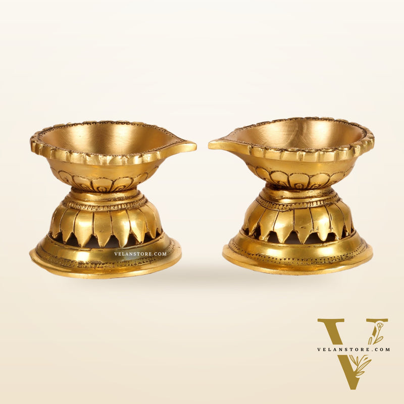 Handcrafted Brass Diya with Reverse Lotus Design - 4 inches