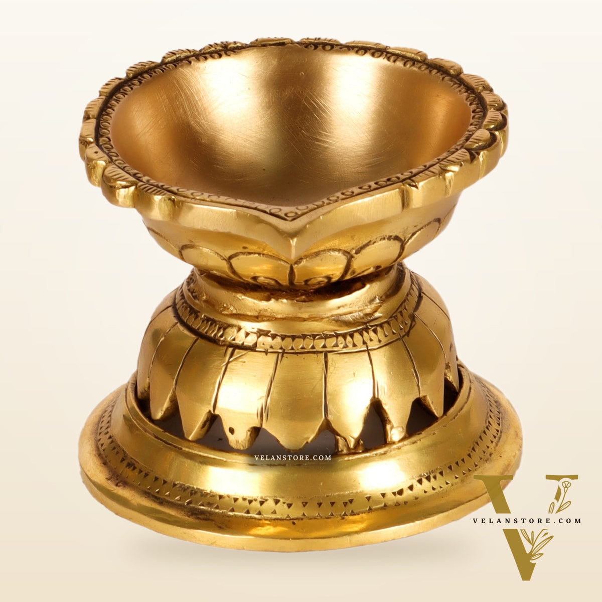 Handcrafted Brass Diya with Reverse Lotus Design - 4 inches