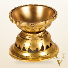 Handcrafted Brass Diya with Reverse Lotus Design - 4 inches