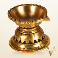 Handcrafted Brass Diya with Reverse Lotus Design - 4 inches
