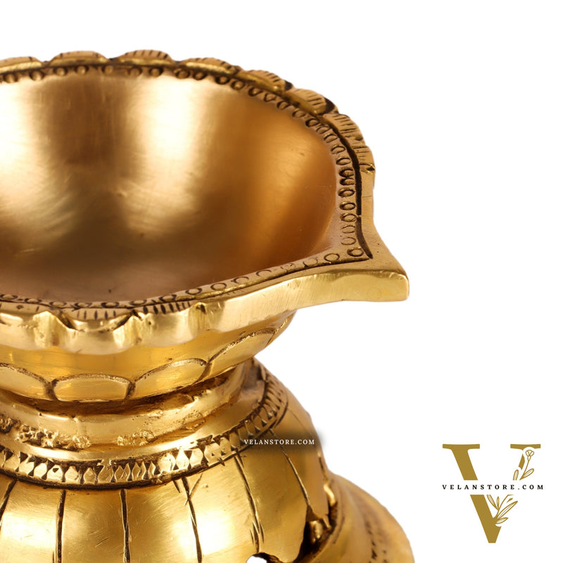 Handcrafted Brass Diya with Reverse Lotus Design - 4 inches