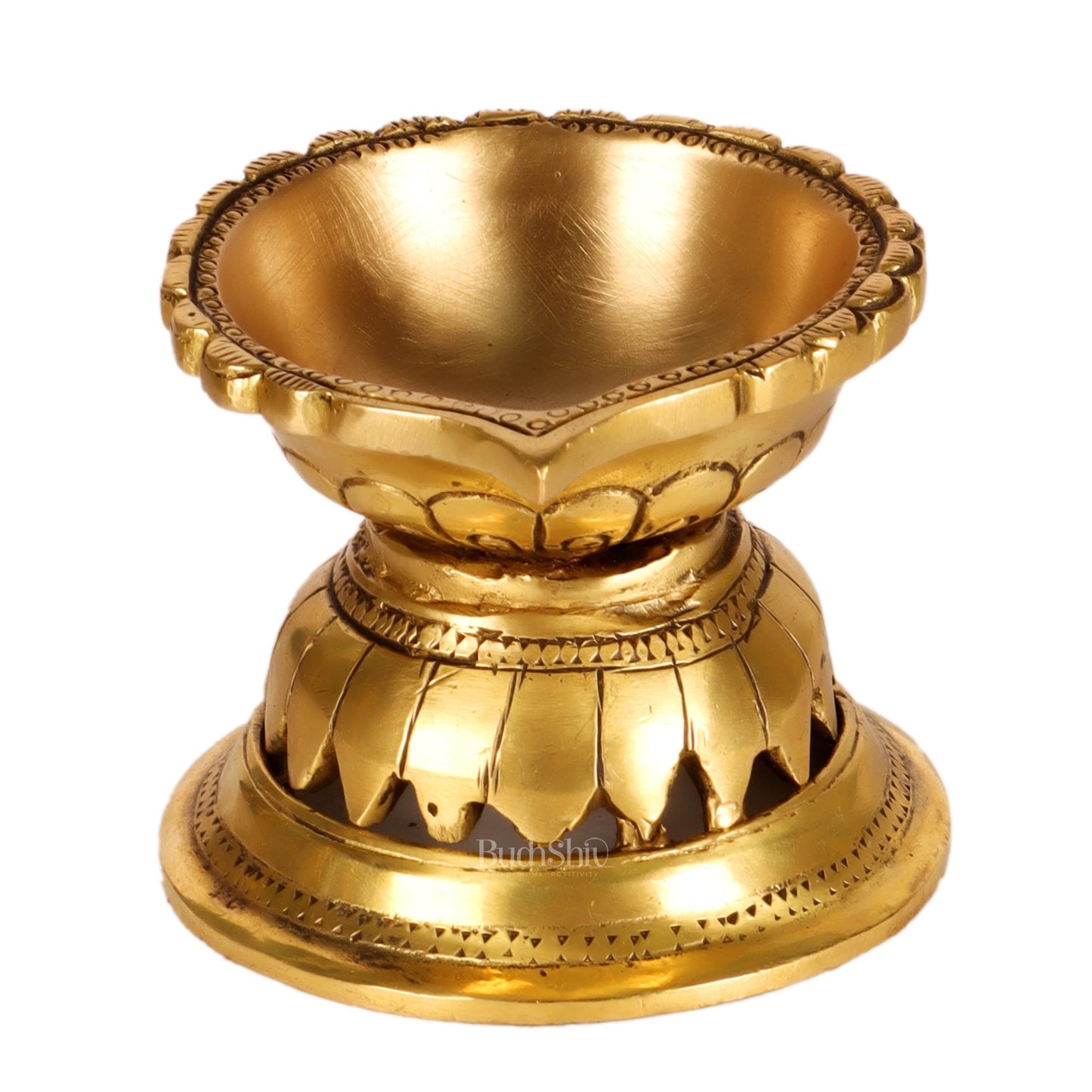 Handcrafted Brass Diya with Reverse Lotus Design - 4 inches