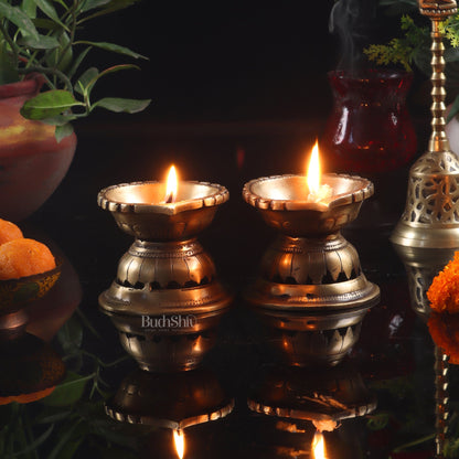 Handcrafted Brass Diya with Reverse Lotus Design - 4 inches