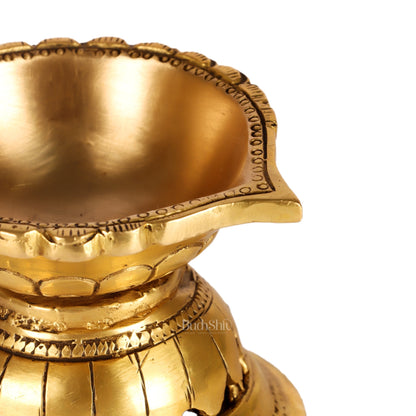 Handcrafted Brass Diya with Reverse Lotus Design - 4 inches