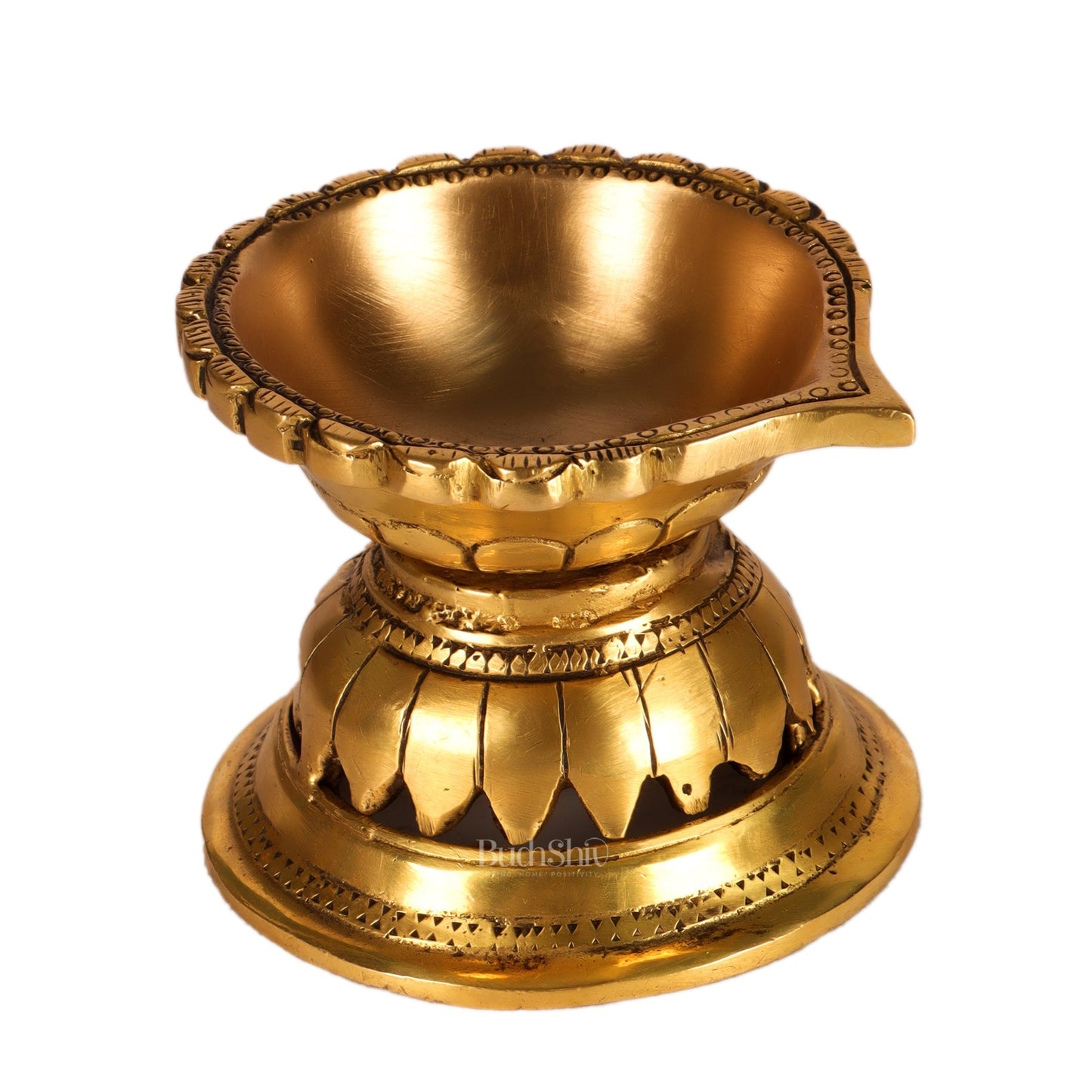 Handcrafted Brass Diya with Reverse Lotus Design - 4 inches