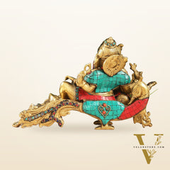 Handcrafted Brass Ganapathi on Peacock Throne with Multi-Coloured Stones