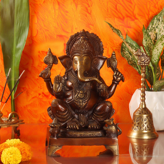 Handcrafted Brass Ganapathi Statue - 10" Height