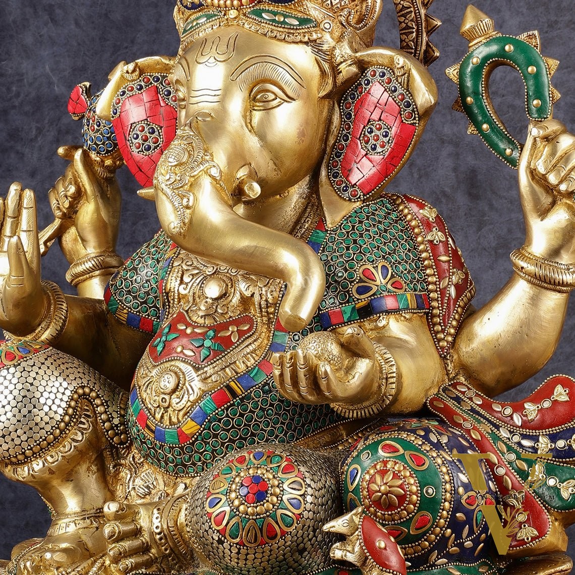 Handcrafted Brass Ganapathi Statue on Lotus Base - 21-inch Tall