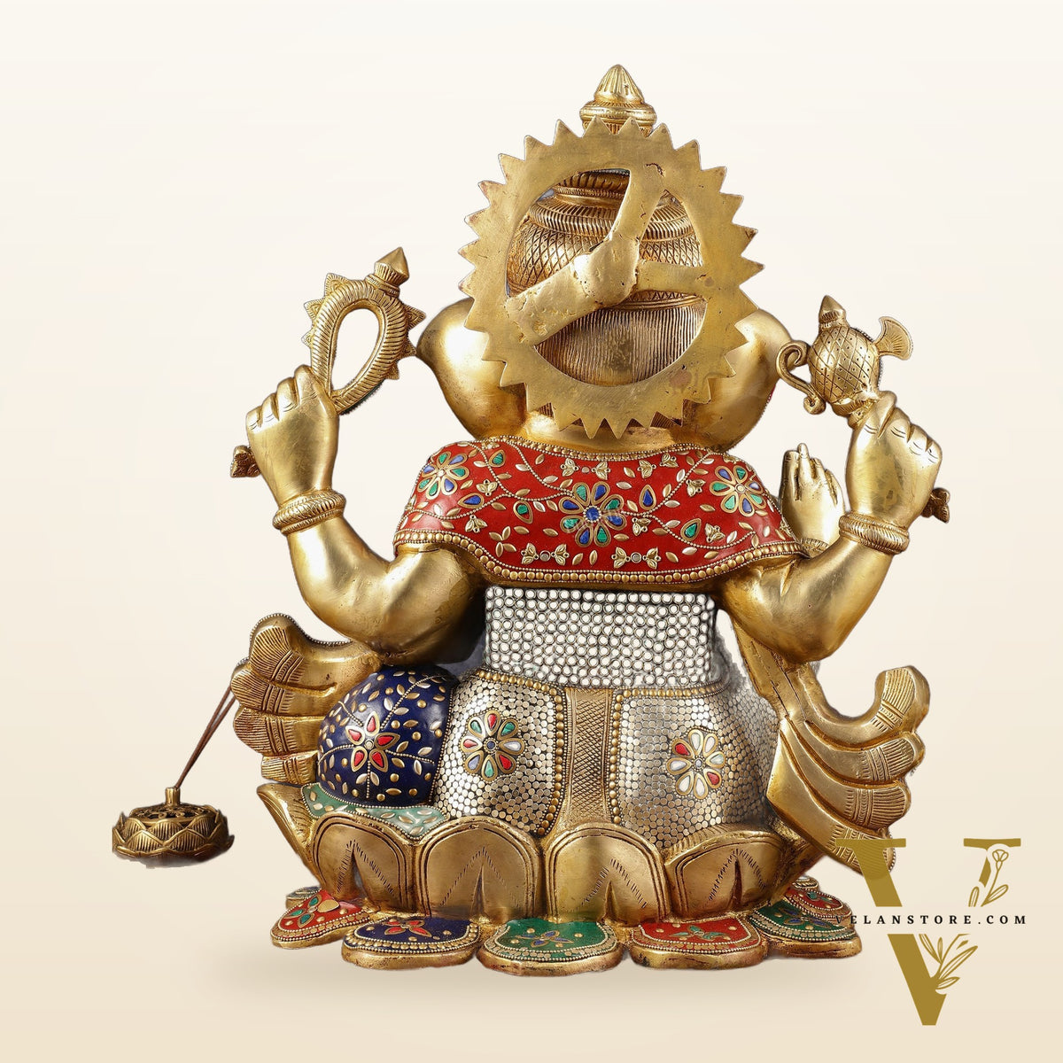 Handcrafted Brass Ganapathi Statue on Lotus Base - 21-inch Tall