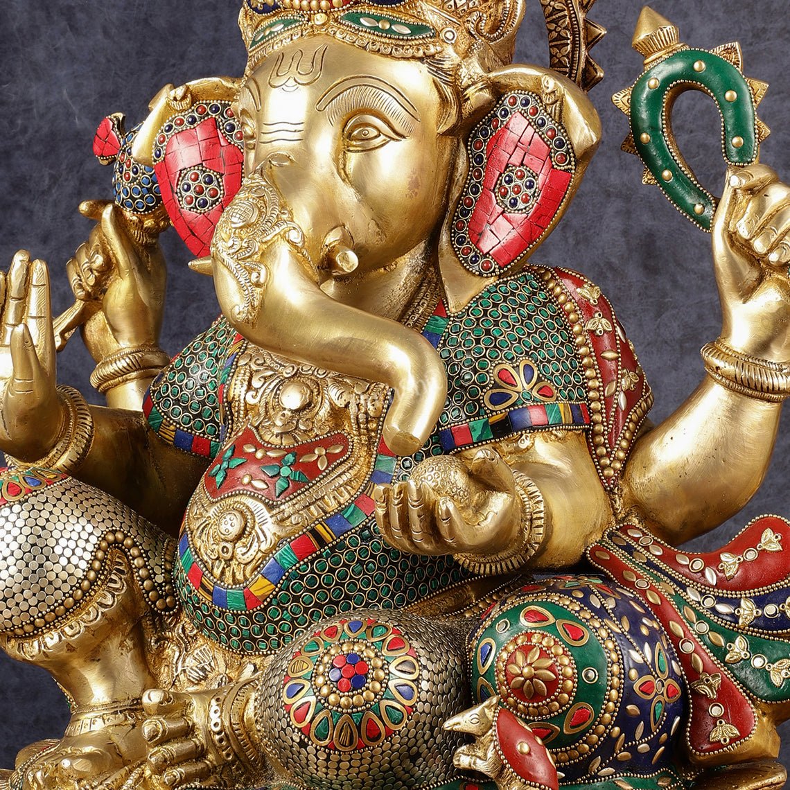 Handcrafted Brass Ganapathi Statue on Lotus Base - 21-inch Tall