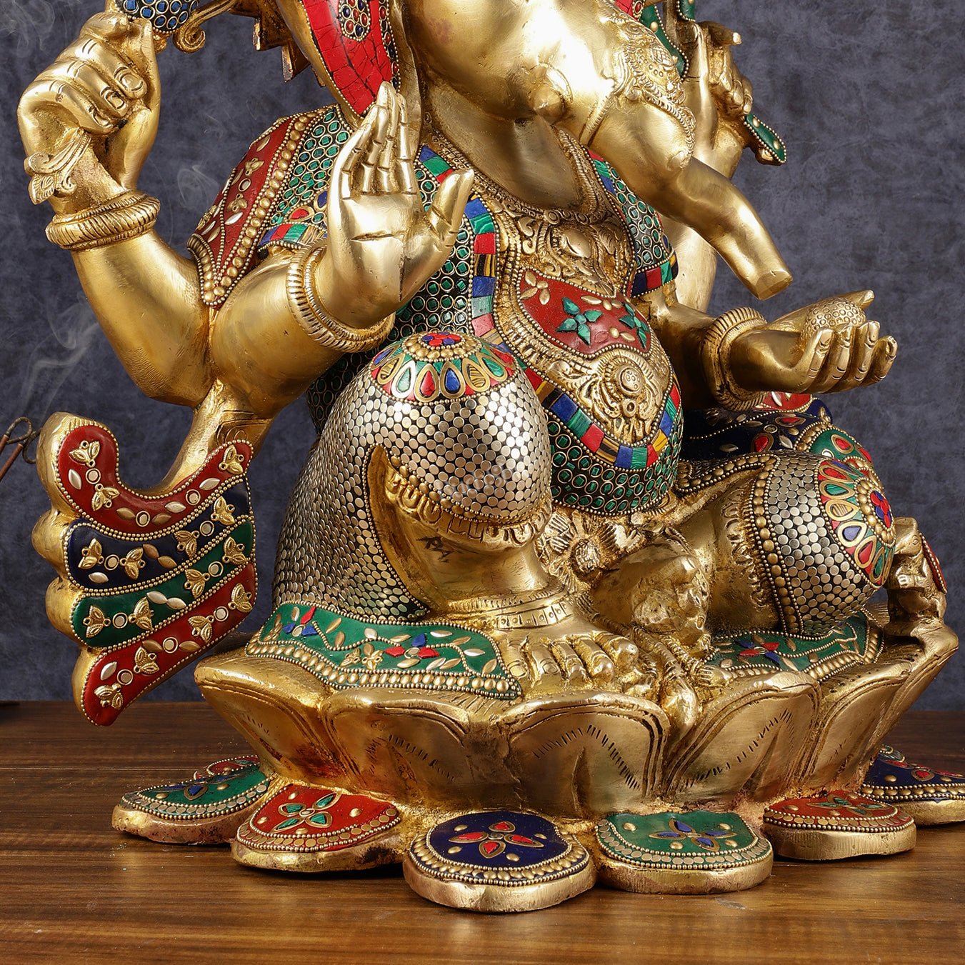 Handcrafted Brass Ganapathi Statue on Lotus Base - 21-inch Tall