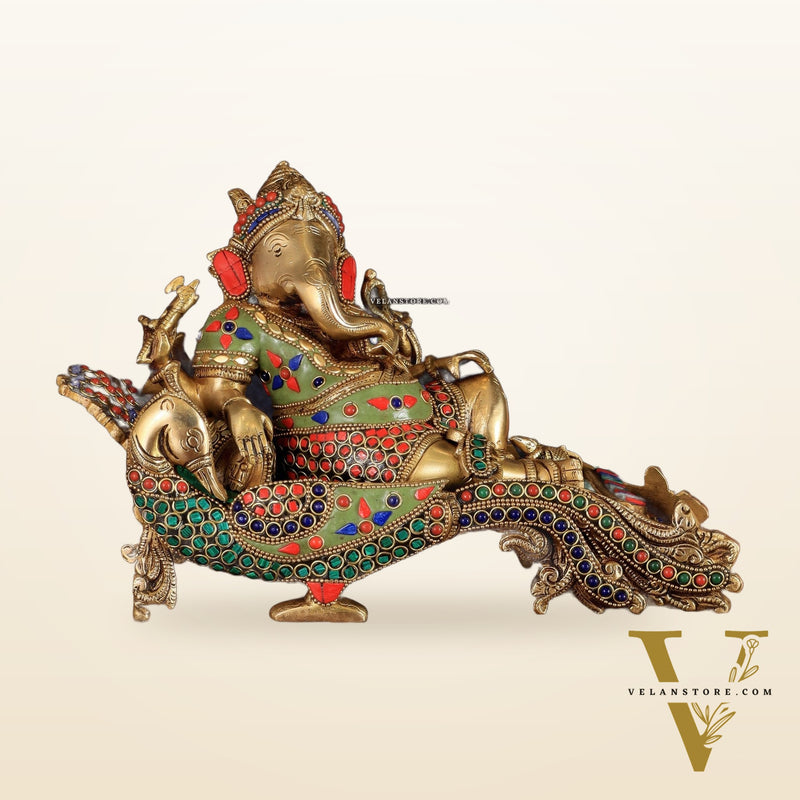 Handcrafted Brass Ganapathi Statue on Peacock Throne statue