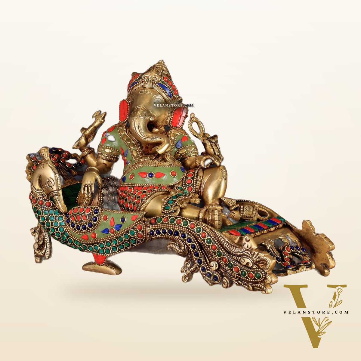 Handcrafted Brass Ganapathi Statue on Peacock Throne statue