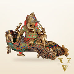 Handcrafted Brass Ganapathi Statue on Peacock Throne statue