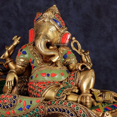Handcrafted Brass Ganapathi Statue on Peacock Throne statue