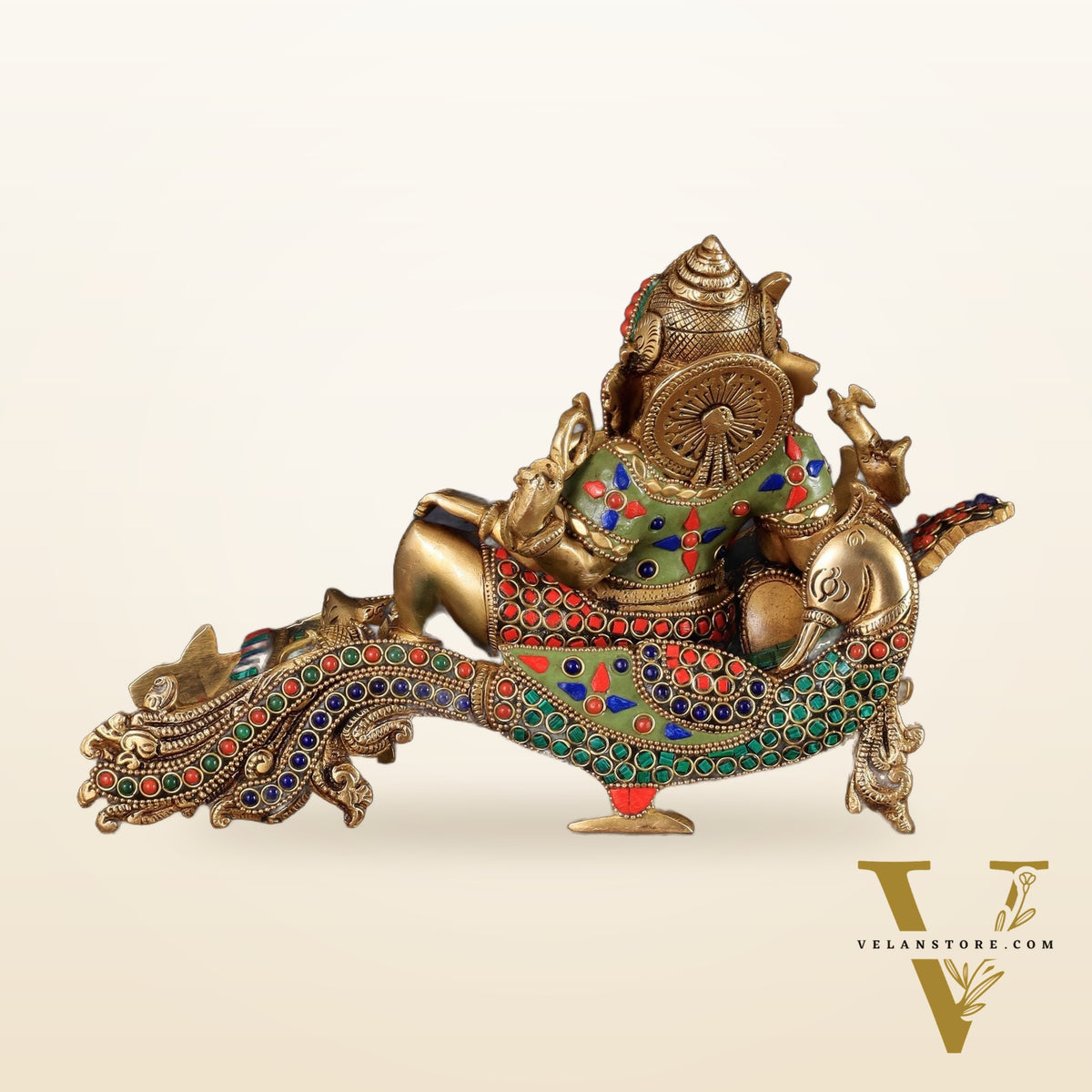 Handcrafted Brass Ganapathi Statue on Peacock Throne statue