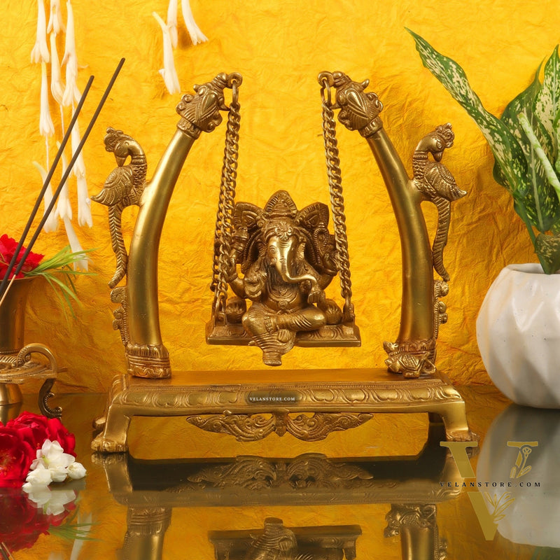 Handcrafted Brass Ganapathi Swing - Fine Brass, Handmade, 10 inches
