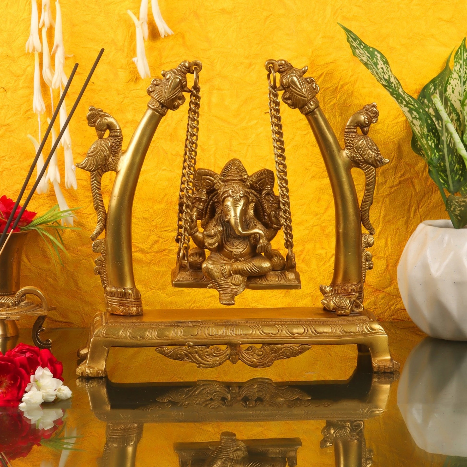 Handcrafted Brass Ganapathi Swing - Fine Brass, Handmade, 10 inches