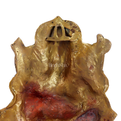 Handcrafted Brass Ganapathi Wall Hanging with Natural Stone - 8 inches