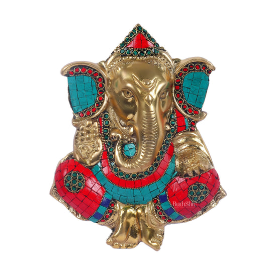 Handcrafted Brass Ganapathi Wall Hanging with Natural Stone - 9 inches