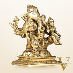 Handcrafted Brass Ganapathi with Wives Riddhi and Siddhi - 4.5 inches