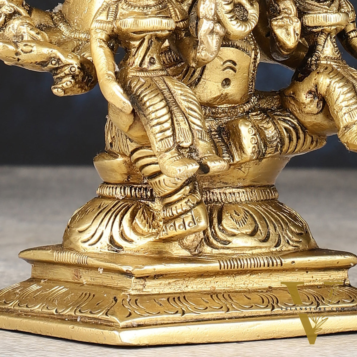 Handcrafted Brass Ganapathi with Wives Riddhi and Siddhi - 4.5 inches
