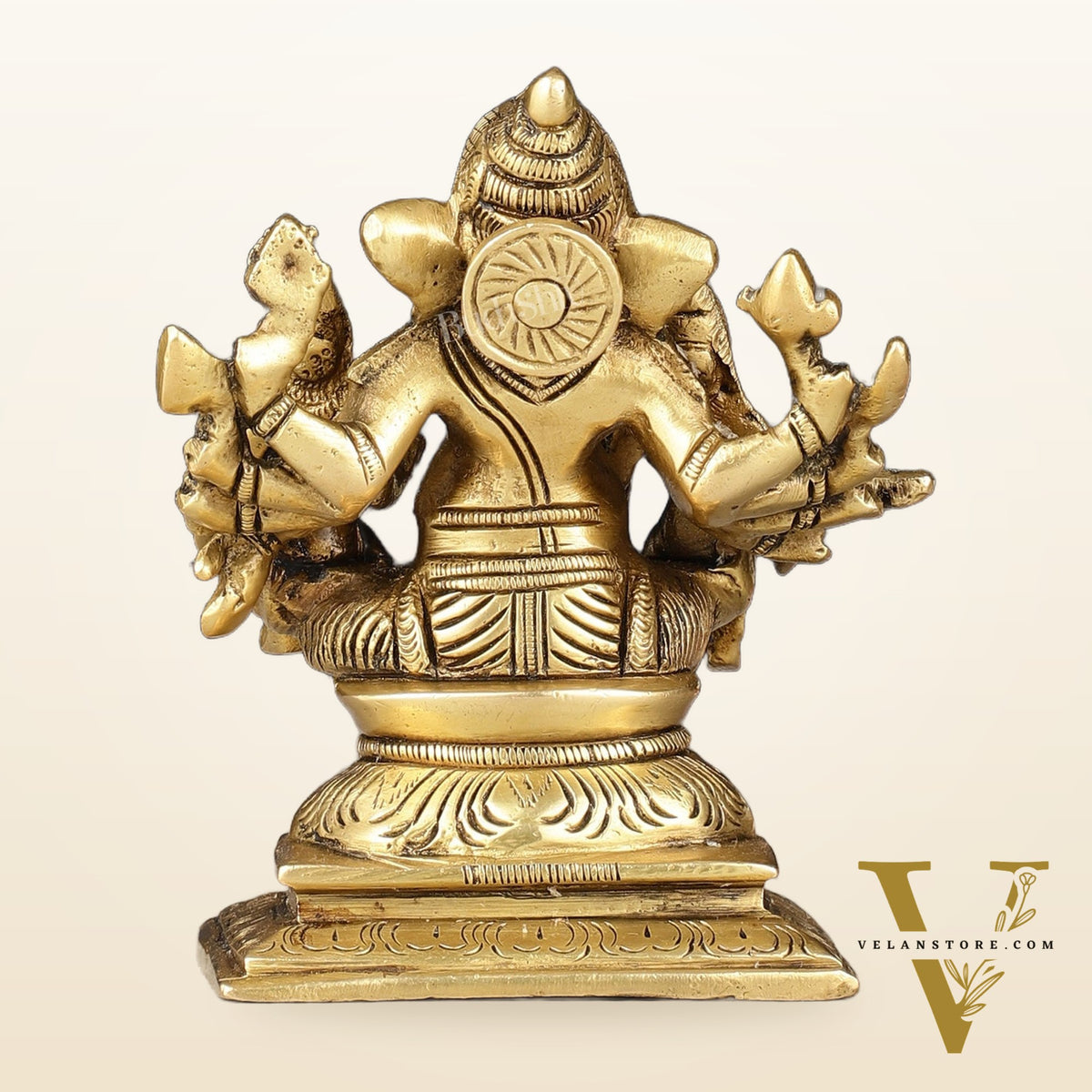Handcrafted Brass Ganapathi with Wives Riddhi and Siddhi - 4.5 inches