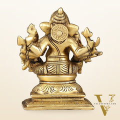 Handcrafted Brass Ganapathi with Wives Riddhi and Siddhi - 4.5 inches