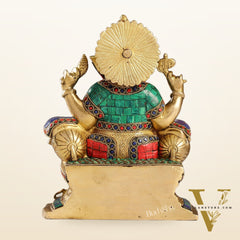 Handcrafted Brass Ganesha Idol with Meenakari Stonework | 10" Height | Artistic Excellence