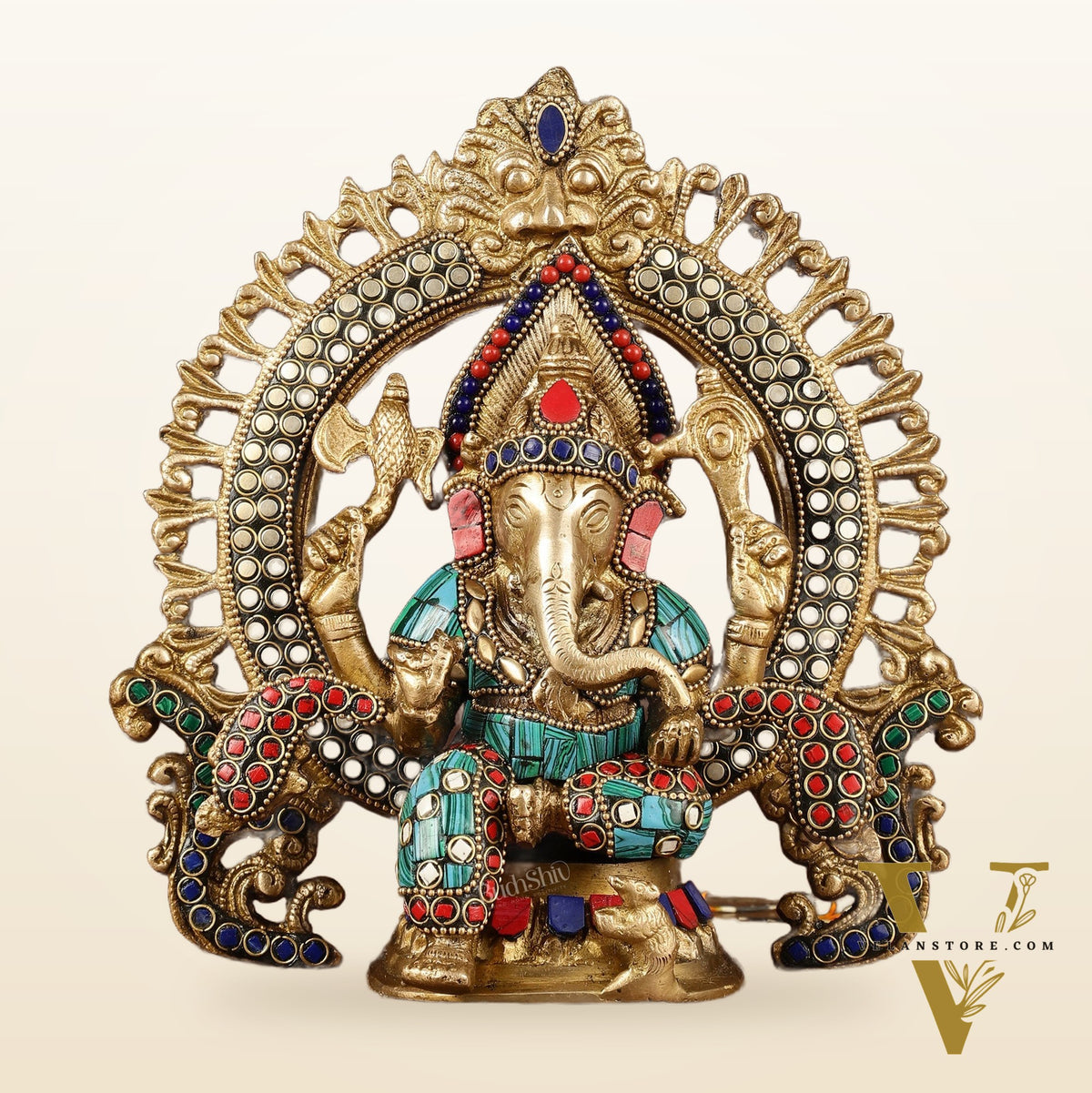 Handcrafted Brass Ganesha Idol with Stonework | Meenakari Art