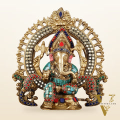 Handcrafted Brass Ganesha Idol with Stonework | Meenakari Art