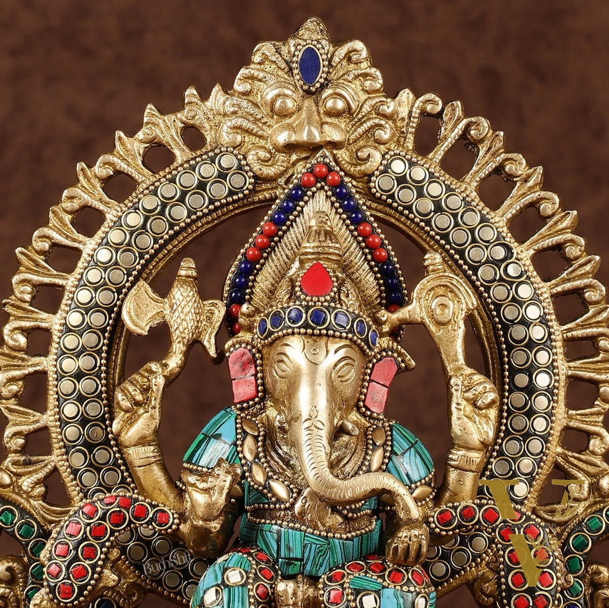 Handcrafted Brass Ganesha Idol with Stonework | Meenakari Art